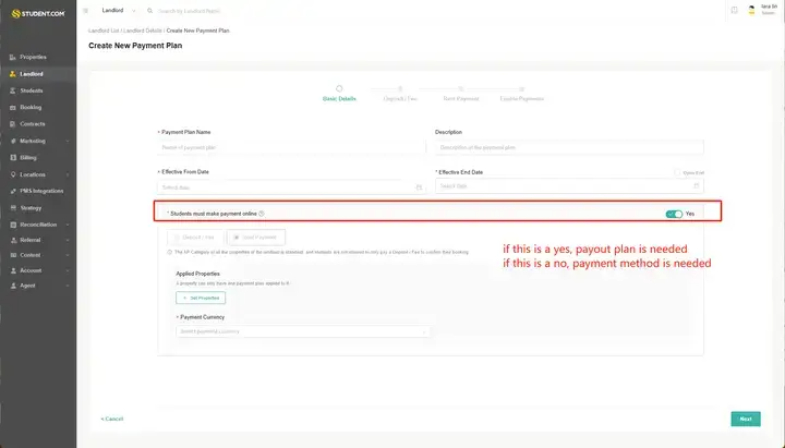Students must make payment online setting